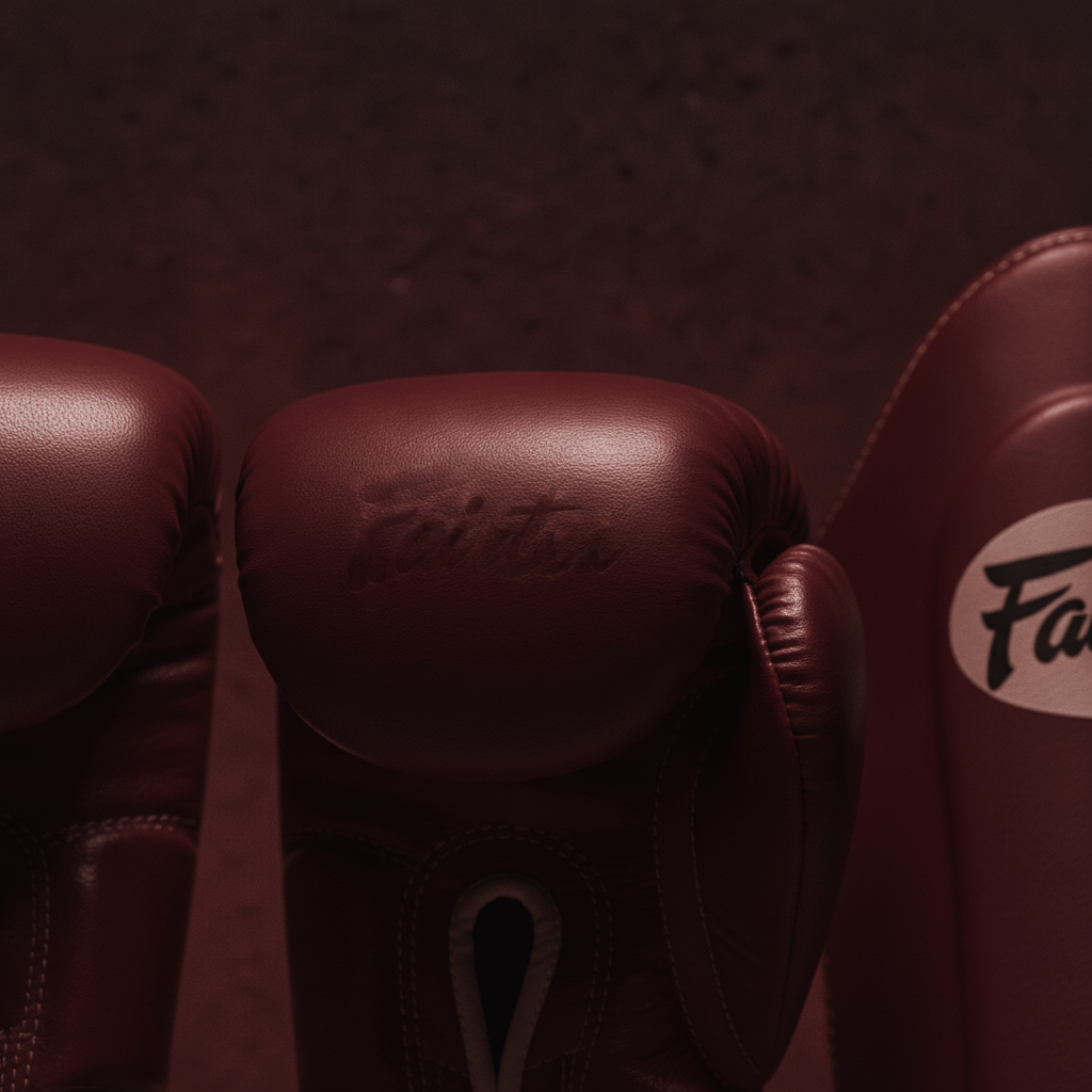Fairtex glove + wrap + shin bundle — macro detail