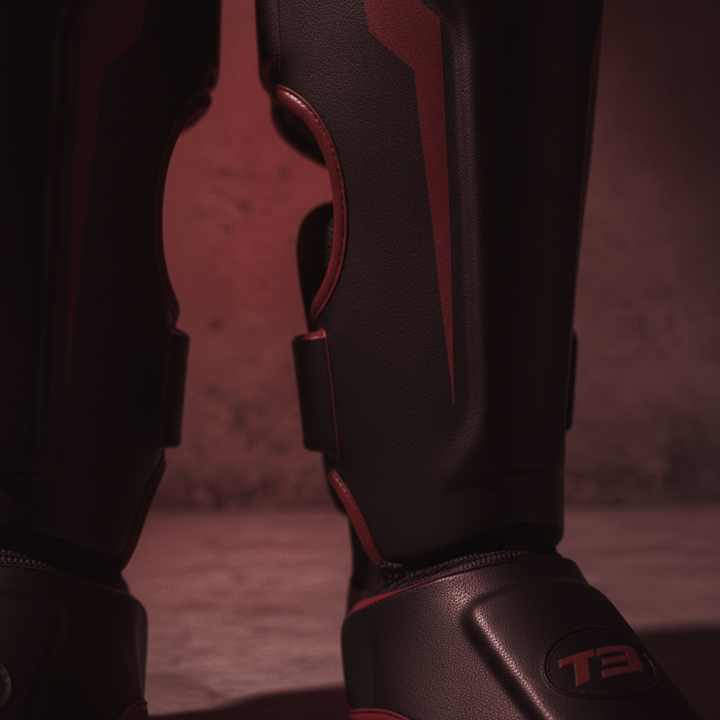 Hayabusa T3 shin guards — macro detail